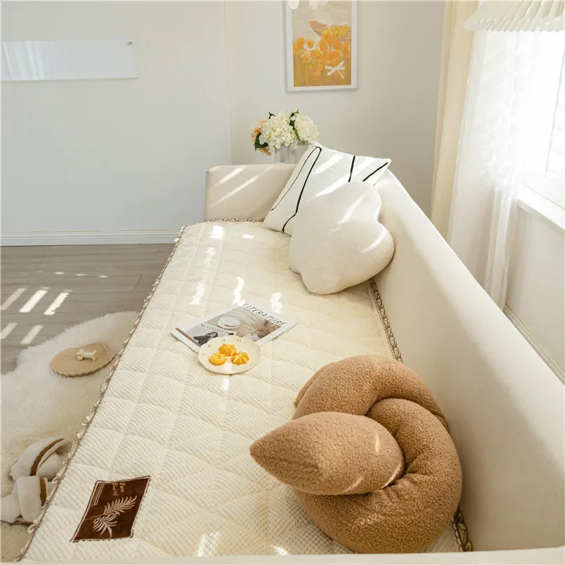 1 Uds. Cojín de sofá de chenilla de Color sólido, funda de sofá antideslizante duradera Universal antiarañazos para las cuatro estaciones para sala de estar - imagen 3