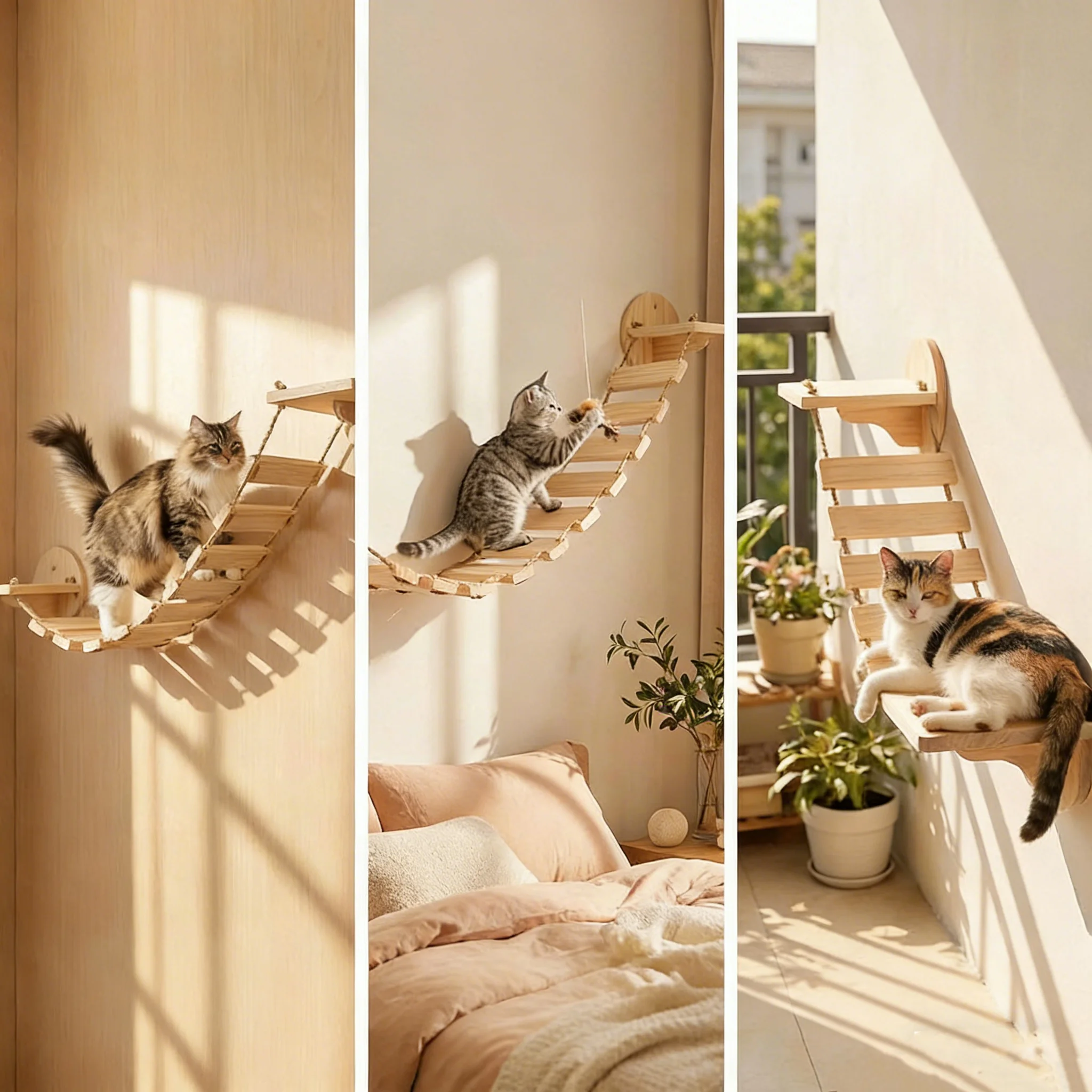 Escalera de madera para gatos – Acceso práctico a muebles altos - imagen 3