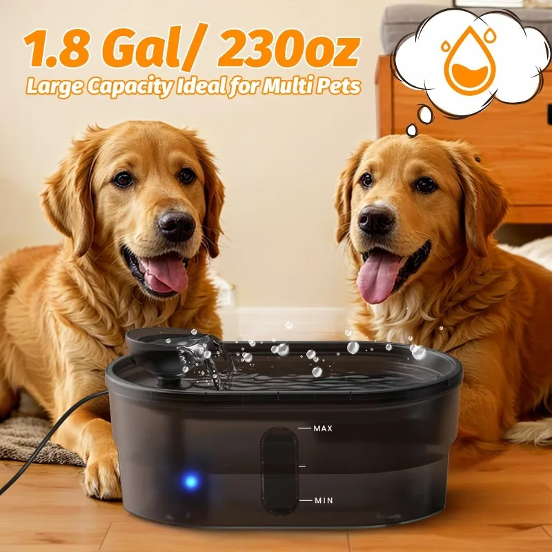 Fuente de agua para perros ultra silenciosa de 7L para perros grandes con 4 filtros de paquete Filtración de 5 capas, bomba LED inteligente, ideal para mascotas múltiples - imagen 2