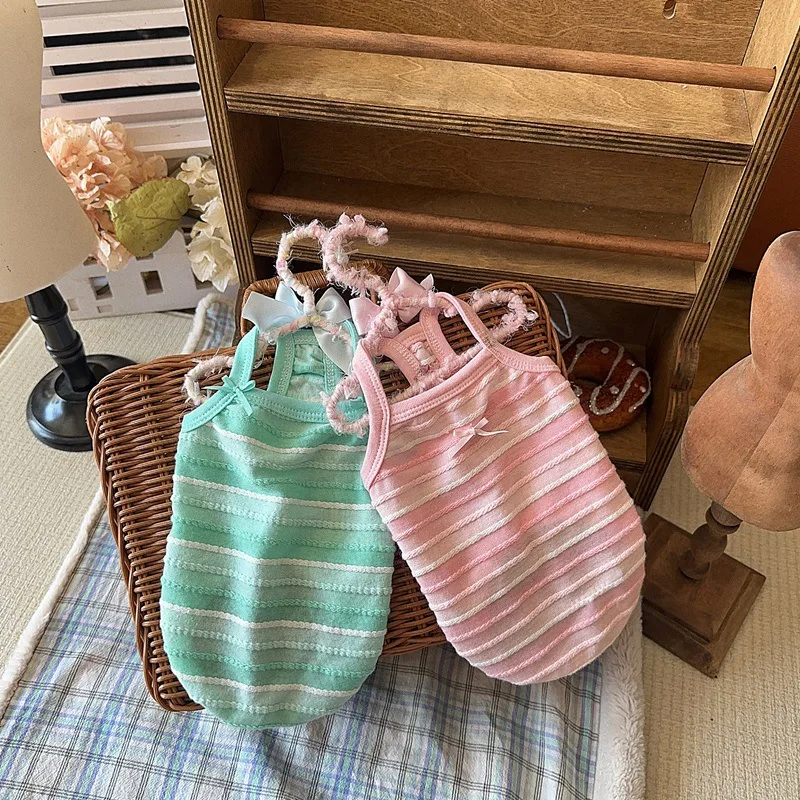 Camisola a rayas para mascotas, Top de color caramelo, transpirable para primavera, oso de peluche, bonito chaleco de malla para mascotas, ropa para cachorros