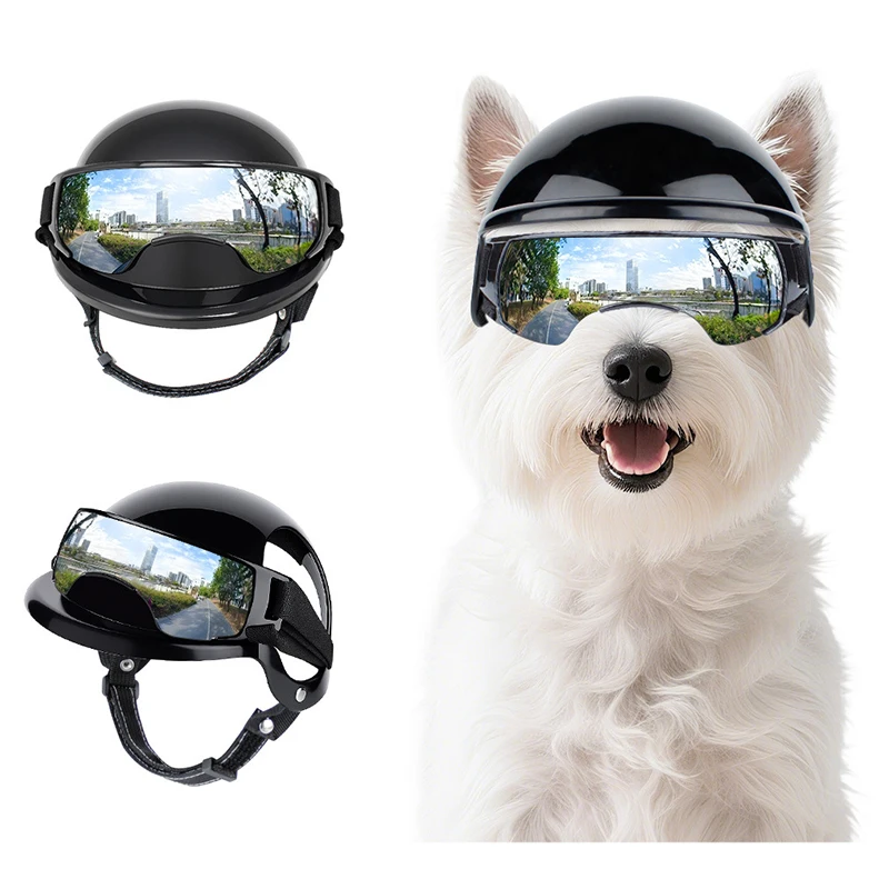 Gafas para perros con casco para perros pequeños, casco para cachorros y gafas de sol para perros pequeños, conducción al aire libre, caminar, andar en bicicleta