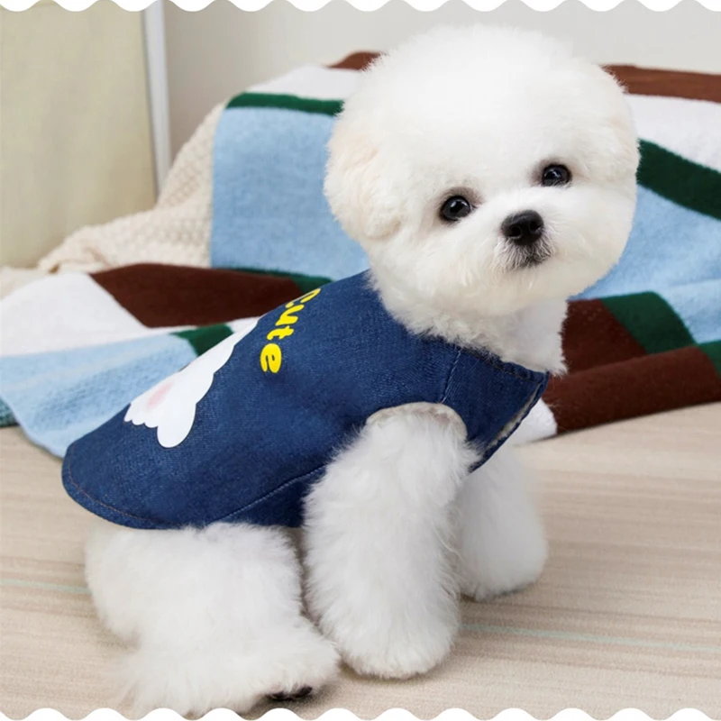 Sudadera vaquera oscura con dibujos de perros y mascotas, ropa de Año Nuevo, Otoño Invierno para gatos, monos transpirables de terciopelo para cachorros pequeños y medianos