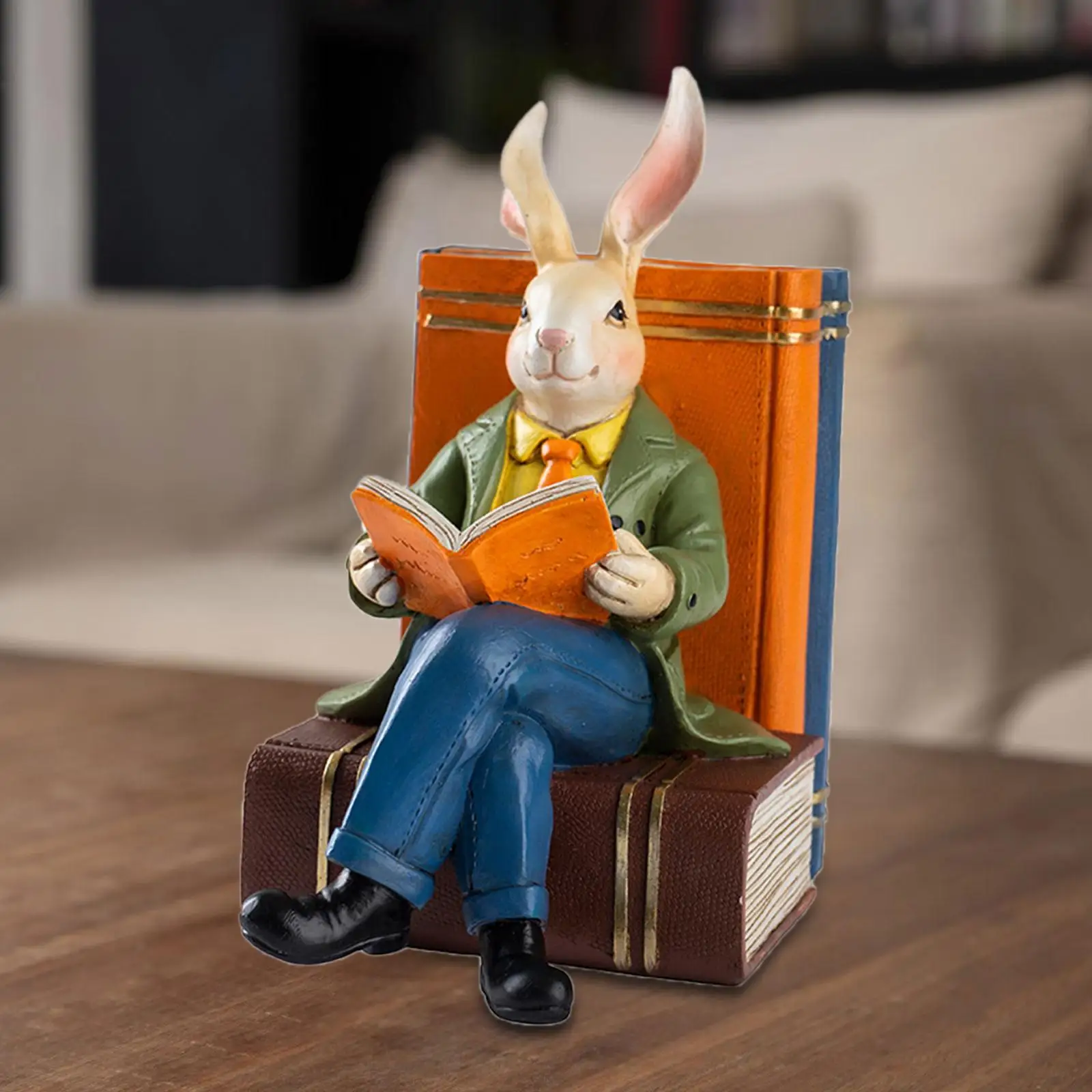 Libro de lectura Estatua de conejo Escultura de conejito para celebración de entrada de porche - imagen 2