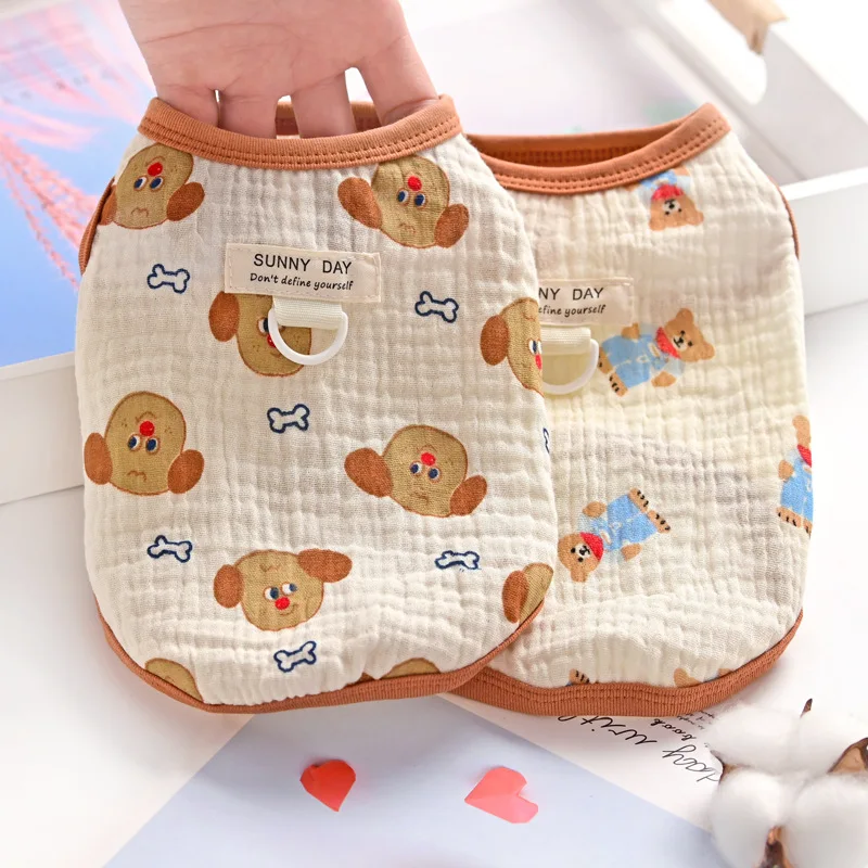 2025 chalecos suaves de hilo de algodón de verano para perros, camiseta transpirable de animales de dibujos animados para cachorros pequeños y medianos, monos de ocio Unisex para gatos y mascotas - imagen 3