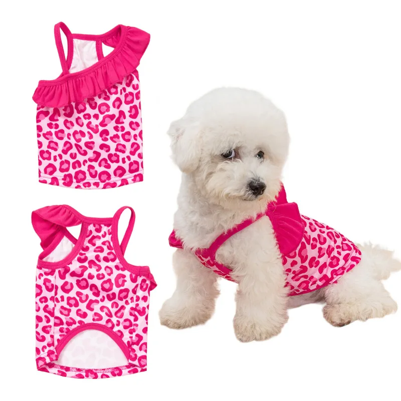 Vestido con estampado de leopardo para perro, vestido de dos piernas con tirantes de encaje de primavera para mascotas, vestidos para perros de peluche, ropa para cachorros pequeños - imagen 5