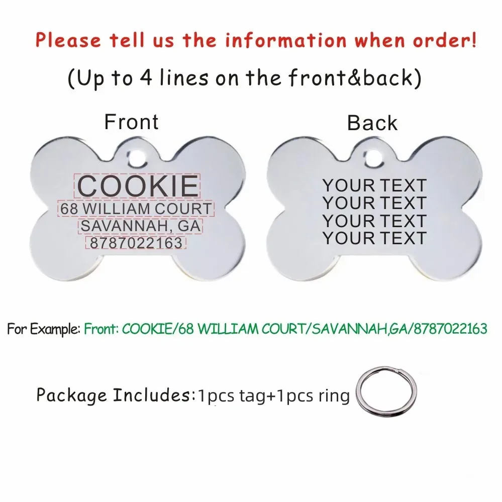 1 Uds. Grabado láser gratis, etiqueta de identificación personalizada para perros y gatos, etiquetas colgantes con nombre de cachorro, Collar, placa con nombre antipérdida - imagen 2