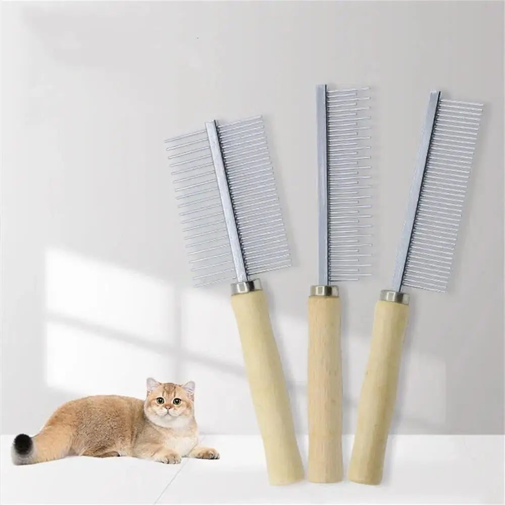 Removedor de pelo de acero inoxidable para mascotas, peine para el pelo de gato, mango de madera, peine para gatos, pelo liso, peine para perros, equipo de aseo para perros y mascotas - imagen 4