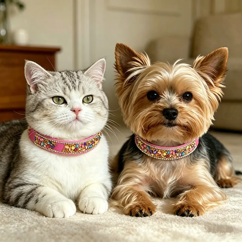 Collar con pedrería ajustable elegante para perros y gatos - imagen 3