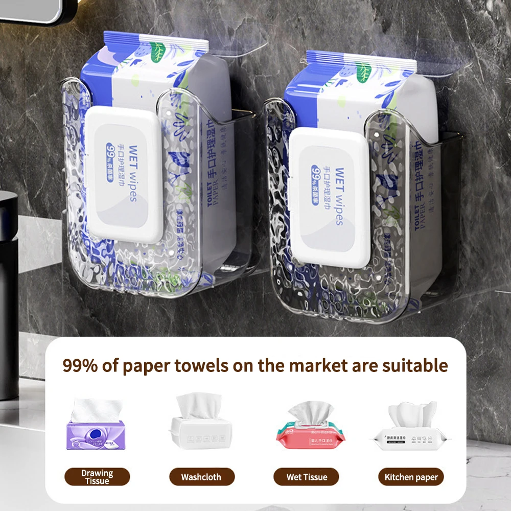 Soporte para pañuelos, caja de pañuelos montada en la pared, toalla facial, caja de almacenamiento de pañuelos húmedos, caja de pañuelos montada en la pared para baño, cocina, inodoro - imagen 4