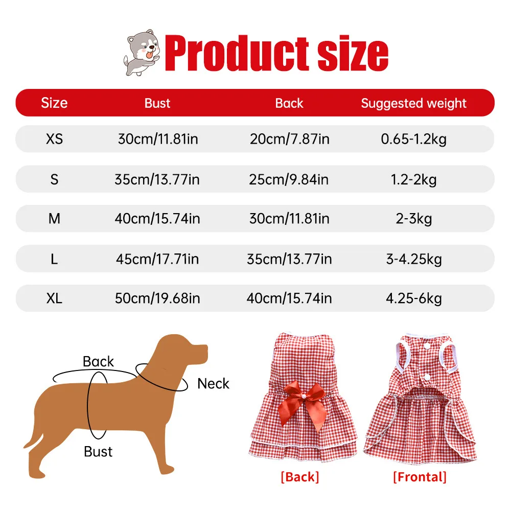 Un gráfico que muestra el tamaño de un perro y un vestido