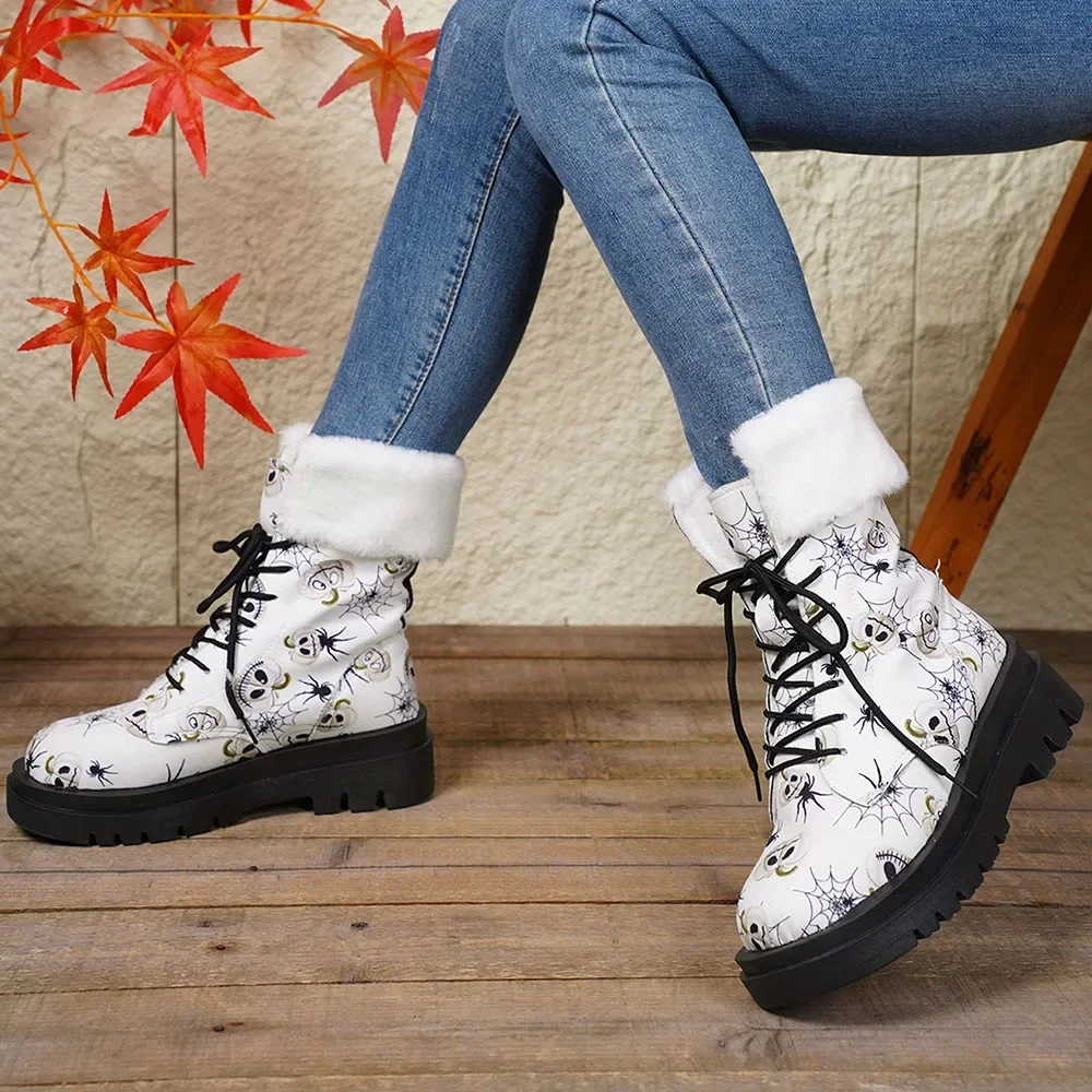 Botas de nieve con plataforma gruesa para mujer, botines para mantener el calor, cómodos para caminar, con cordones, talla grande 43, para invierno, 2024 - imagen 3