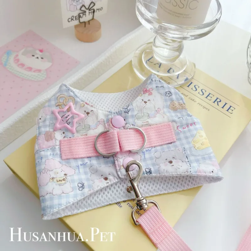 Lindo conjunto de arnés para perros, ropa para perros, chaleco vaquero de color caramelo para perros, juguetón, lindo perro pequeño, dobladillo con borla, Chihuahua, peluche de verano - imagen 2