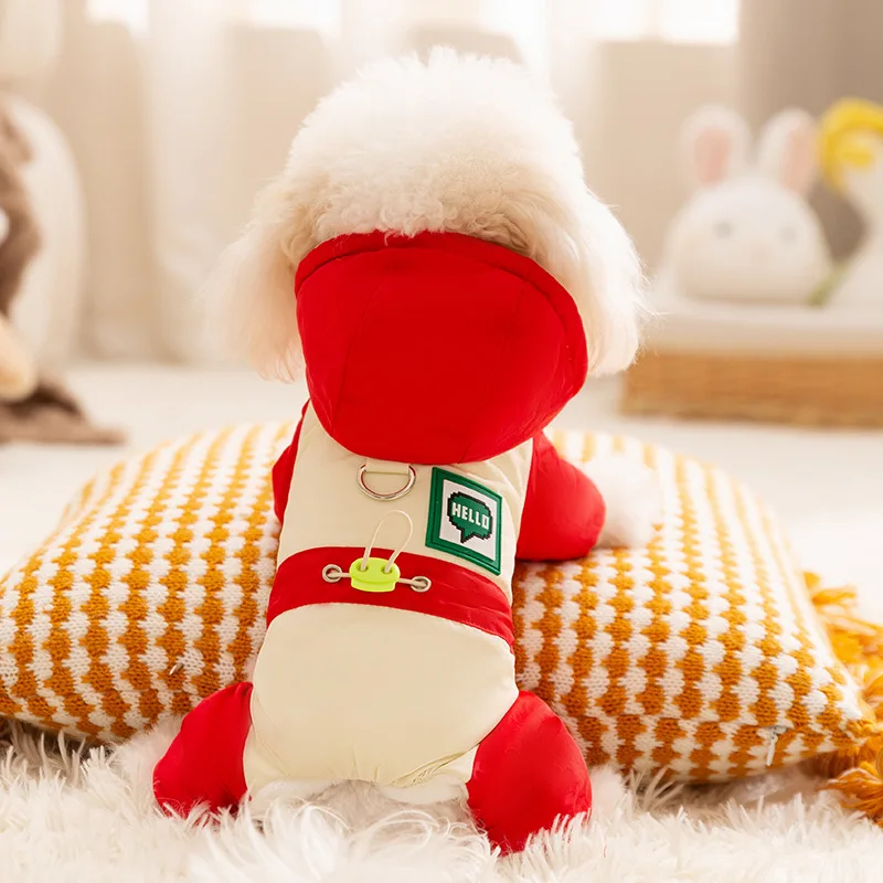 Parkas para perros de otoño e invierno, chaqueta gruesa con capucha de cuatro patas y empalme contrastante para perros pequeños, ropa para gatos y perros - imagen 2