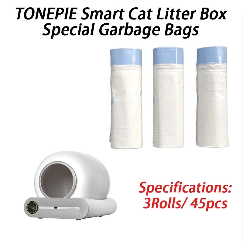 3 rollos adecuados TONEPIE, caja de arena automática para gatos, bolsa de revestimiento para evitar olores, bolsas de basura, bolsas de basura para recoger huecos, bolsas de arena para gatos fuertes y gruesas