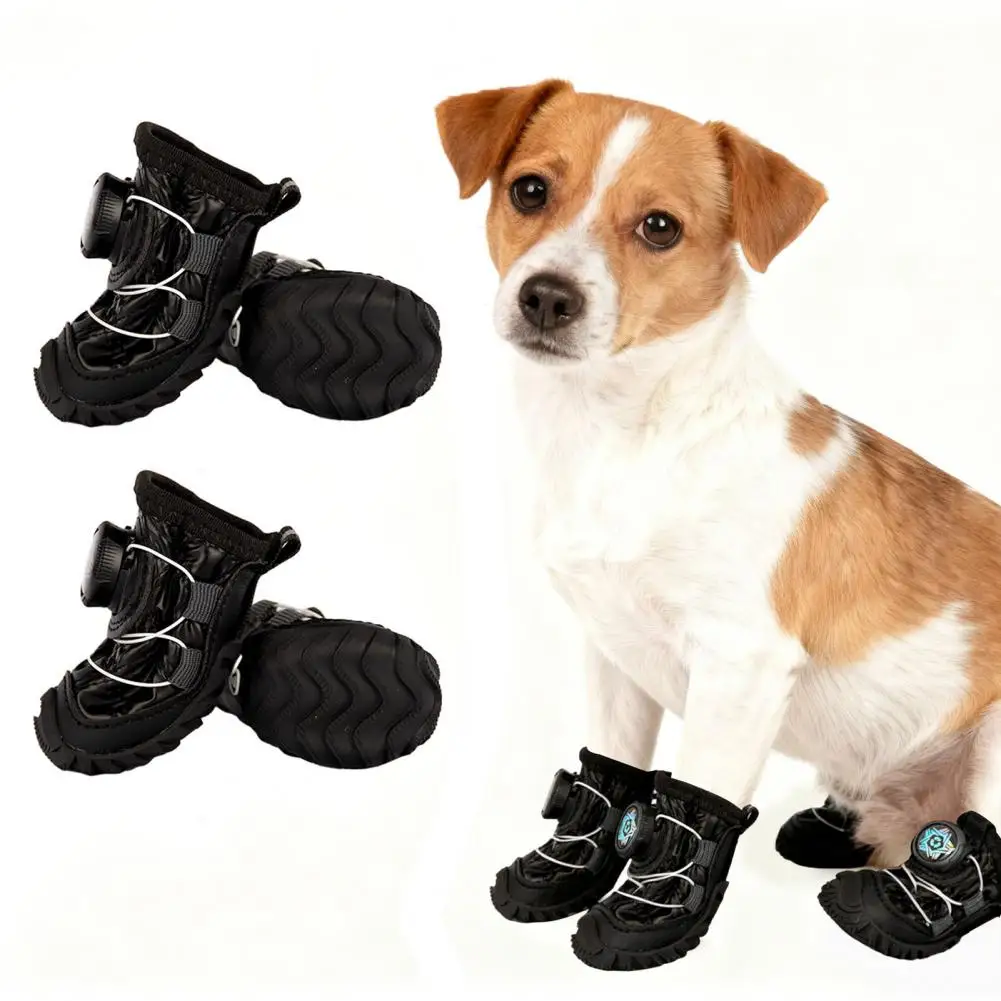 Botas antideslizantes para perros, zapatos protectores de pata con forro polar y perillas ajustables, botines impermeables para perros de invierno, nieve y lluvia, 4 Uds. - imagen 2