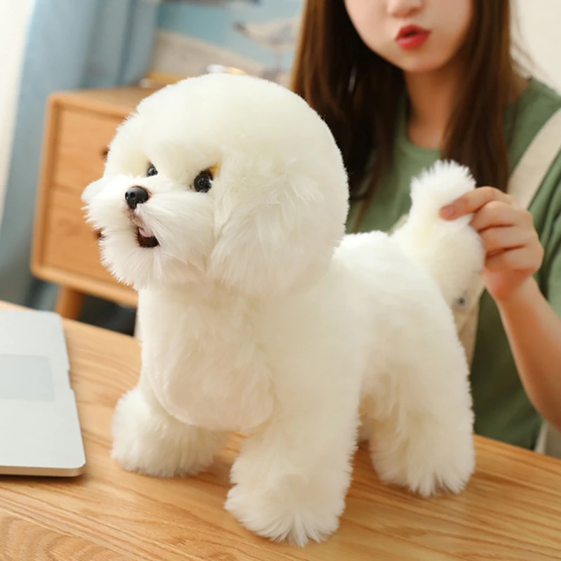 Juguetes de simulación de Bichon, muñeco de perro, juguetes para perros bonitos y durmientes, juguete de peluche suave para cachorros, producto interactivo de suministros para mascotas - imagen 2