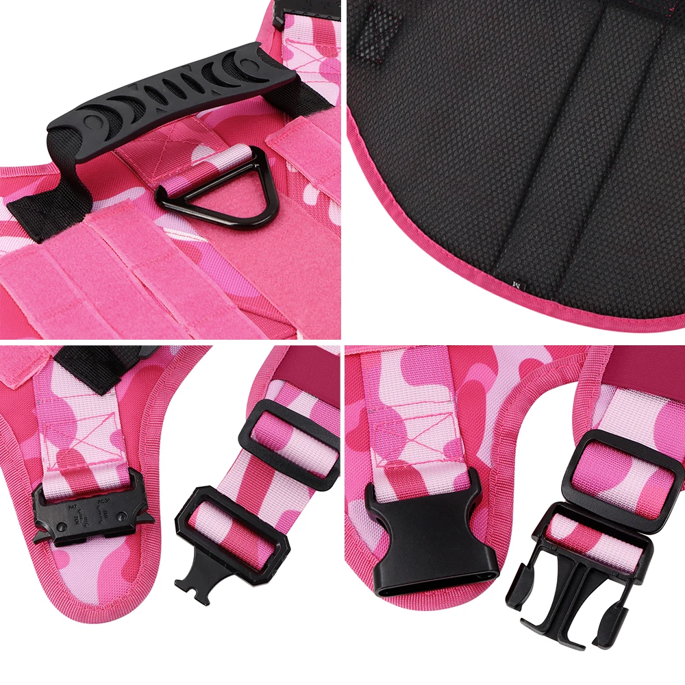 Conjunto de arnés y correa militar para perro, Chaleco de entrenamiento táctico ajustable para mascotas, pastor alemán malois para perros medianos y grandes, color rosa - imagen 5