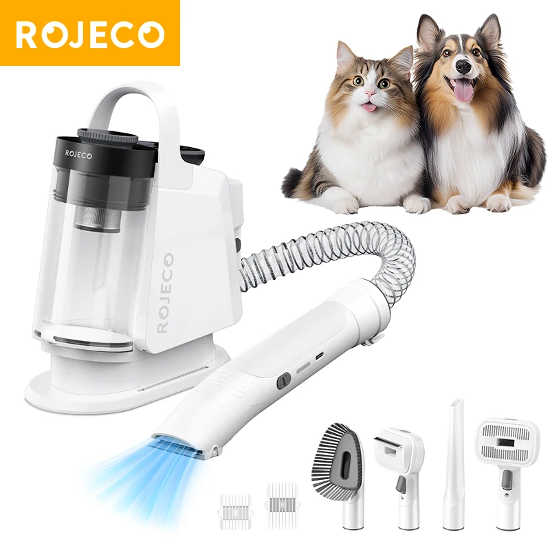 ROJECO-Kit de aspiradora multifunción para el cuidado de mascotas, aspirador portátil de tacto inteligente 5 en 1 para el hogar, peluquero de pelo de perros y gatos