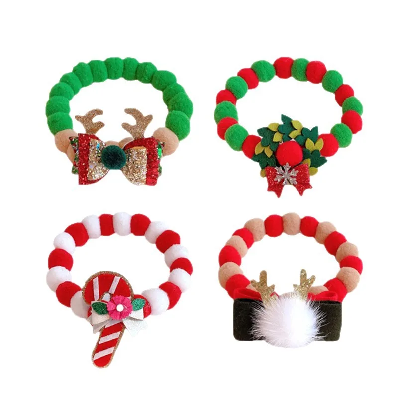 Perros Gatos Vacaciones Navidad Collar para mascotas con pompones - Poms y dijes festivos Cuerda elástica Accesorio festivo para decoración - imagen 5