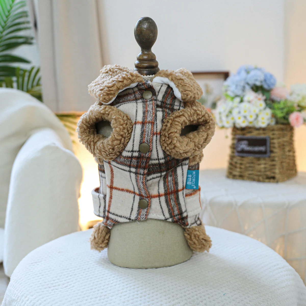 Chalecos clásicos sólidos para perros, ropa gruesa marrón cálida a cuadros británicos para perros, chaquetas para perros pequeños y medianos, ropa de otoño para gatos, tracción - imagen 2