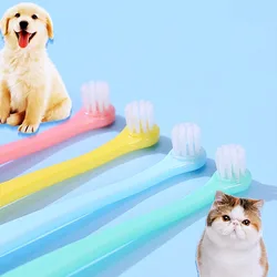 Cepillo dental para perros y gatos con cabezal redondo, cerdas suaves