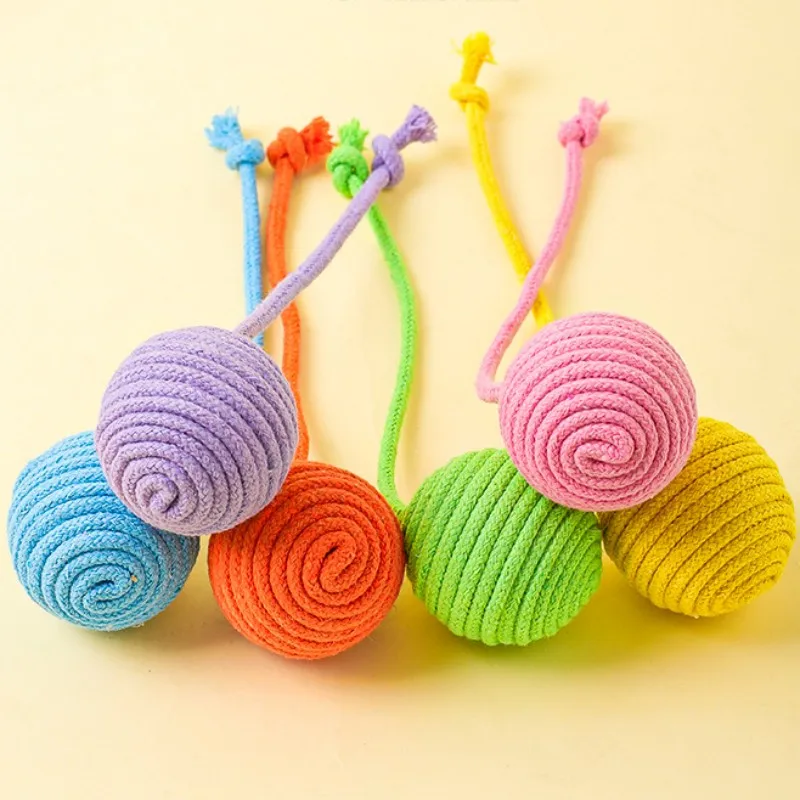 Juguete para gatos, pelota de algodón, juguetes interactivos para gatos, cuerdas con nudos resistentes a mordeduras, juguete para limpieza de dientes de perro, juguetes de bolas coloridas para moler gatos - imagen 2