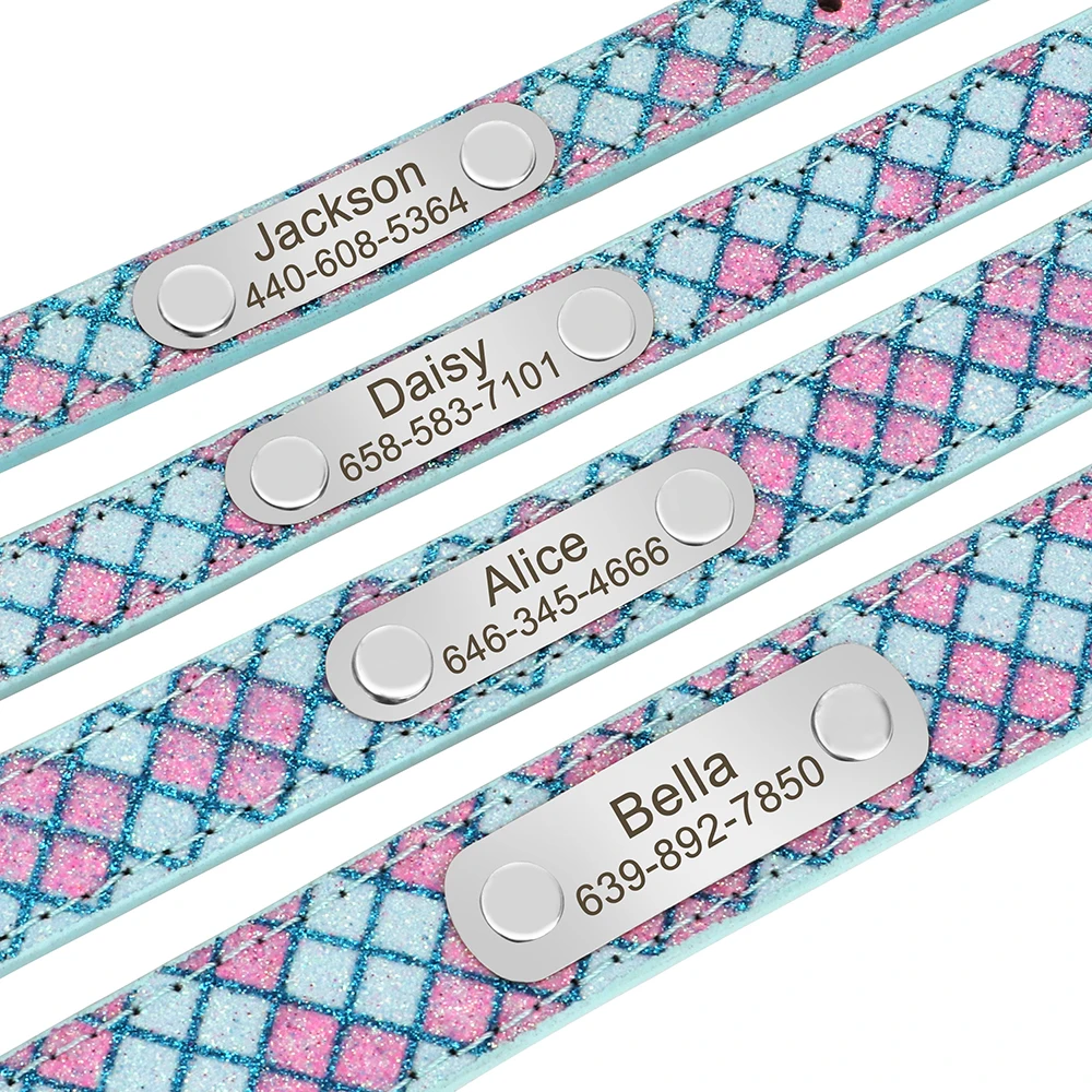 Collar de perro personalizado, collares de identificación antipérdida para cachorros, cuero PU brillante, etiqueta de nombre grabada gratis para perros pequeños y medianos y gatos - imagen 4