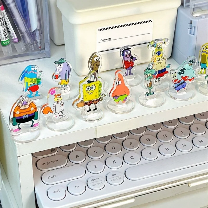22 Uds. Soporte acrílico de dibujos animados de Bob Esponja, figura de estrella de Anime Patrick, adornos de tarjetas de pie, modelo Kawaii, figuras de calamar, juguete para regalo - imagen 3
