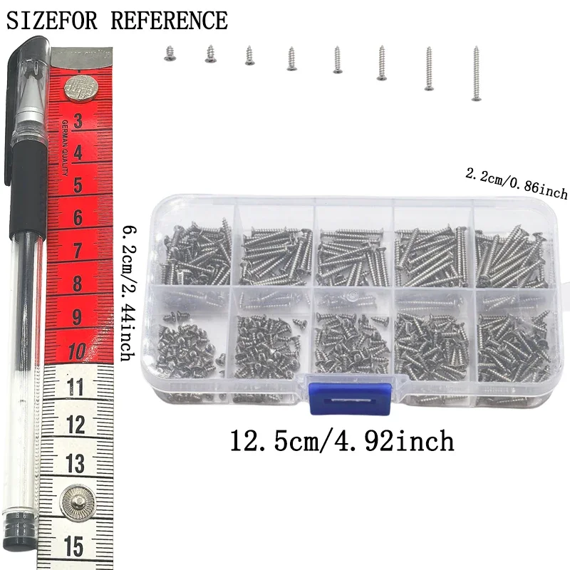 Juego de tornillos autorroscantes para madera 400/800, tornillos de placa de acero con cabeza plana cruzada M2, juego mixto de tornillos autorroscantes - imagen 5