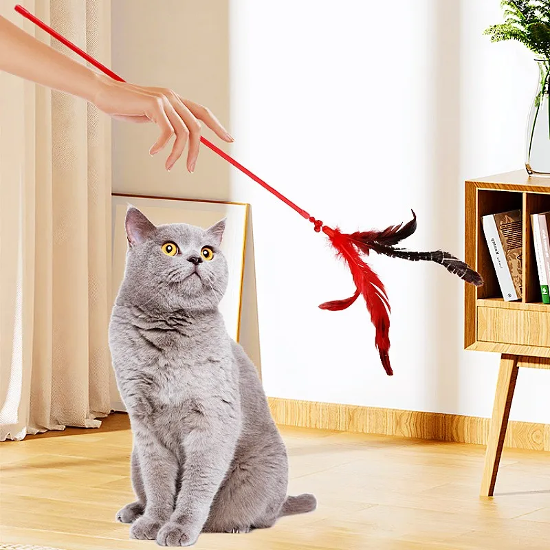 Juguete de plumas para gatos, palos interactivos con mango retráctil, Teaser con campana - imagen 5