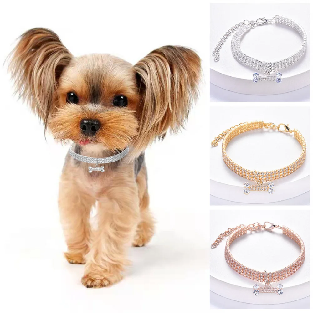 Collar ajustable para perro y gato, joyería con colgante de cobre y Metal de lujo, con diamantes de imitación de hueso de circón, de alta calidad - imagen 3
