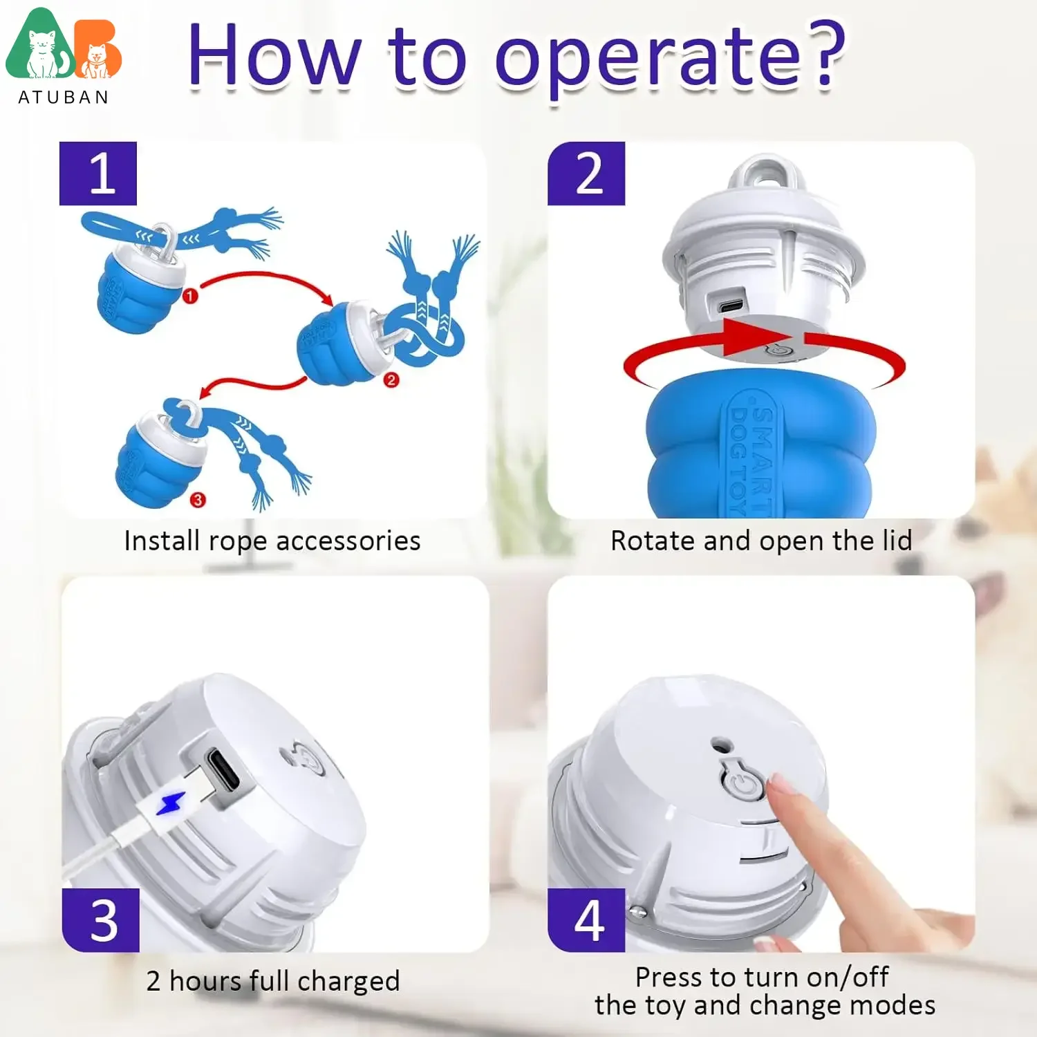 ATUBAN-juguetes interactivos para perros con movimiento activado, juguete chirriante para perros, pelota rodante activa, pelota malvada para entrenamiento diario, pelotas de piscina - imagen 5