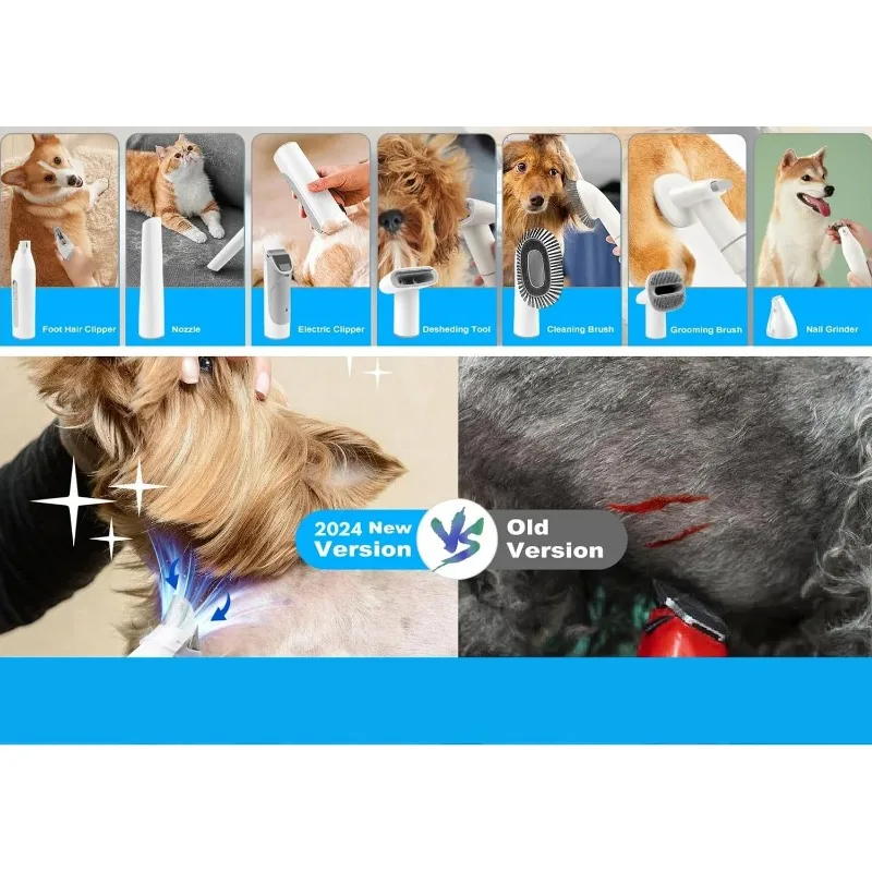 Kit de aseo para perros de bajo ruido y aspiradora para el pelo de mascotas – Sistema de aseo portátil de 2,5 L con 5 herramientas, succión ajustable, perros y gatos en casa - imagen 5