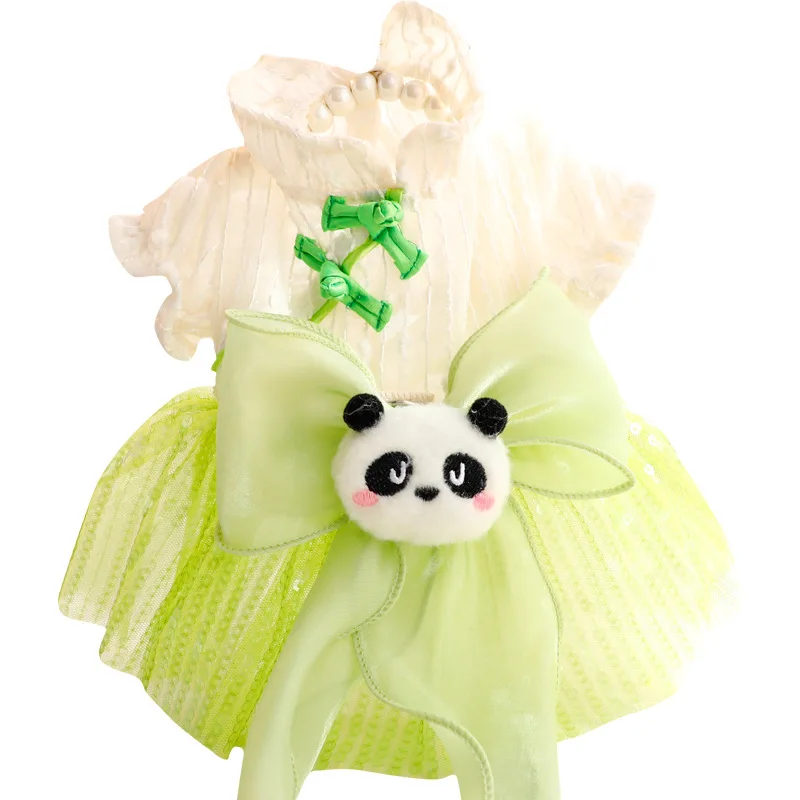 Lindo diseño de Panda Primavera Verano vestido para mascotas para perros pequeños falda de tul de princesa estilo chino con anillo en D para Teddy Chihuahua - imagen 5