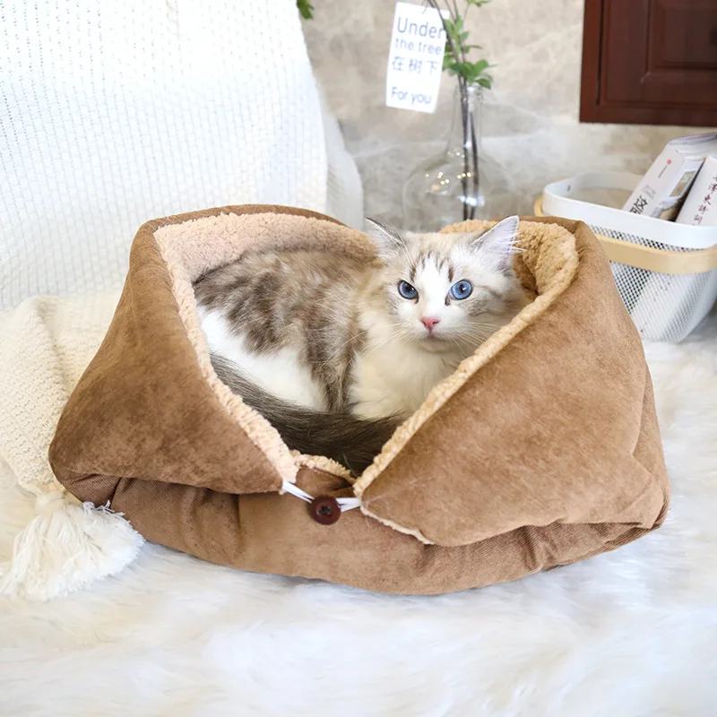 OUZEY-cama para gatos, estera para mascotas, casa suave y cálida de felpa para gatos, cómoda para dormir, plegable, para gatitos, casa de lana de cordero, cama para perros pequeños - imagen 2