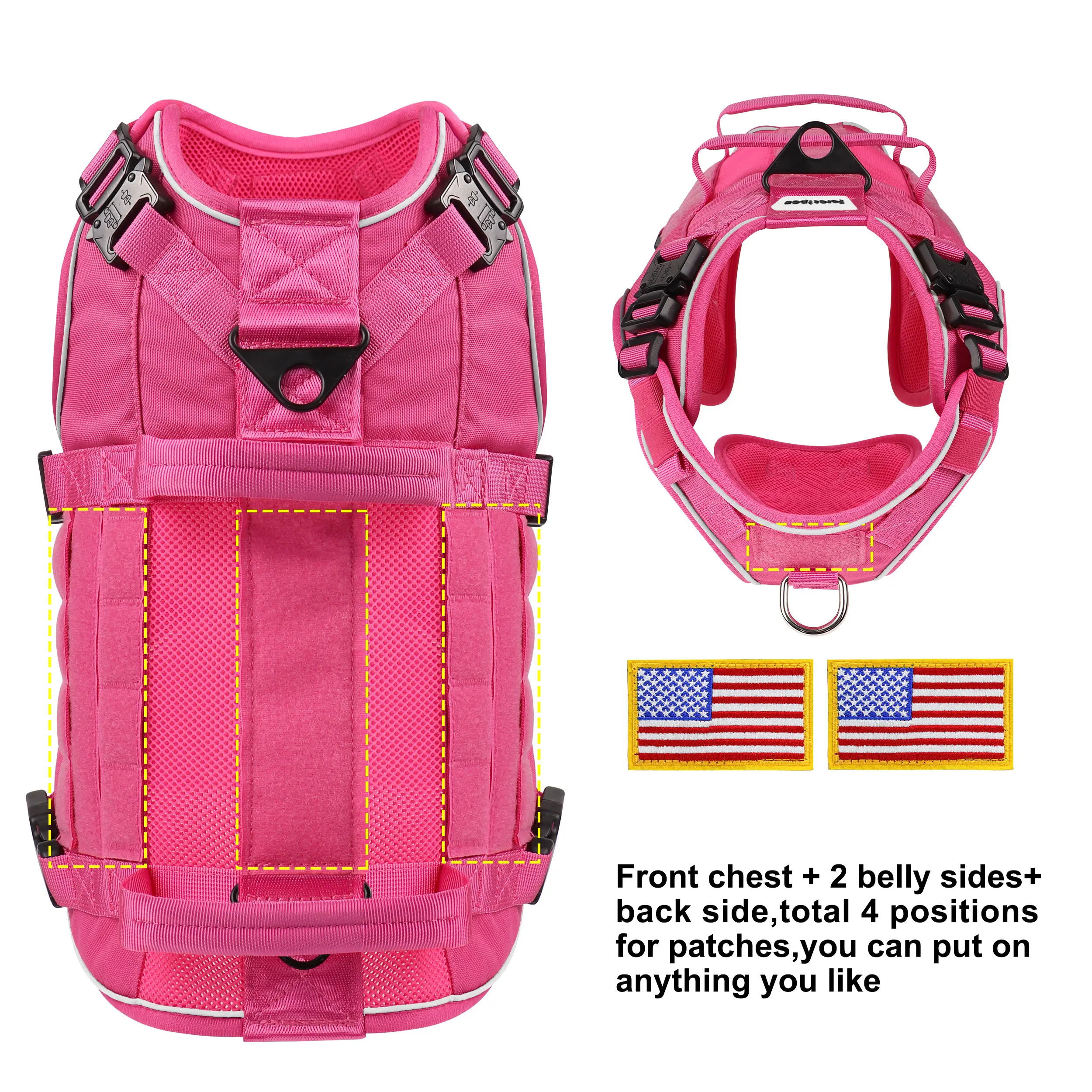 Arnés militar para perros, arneses tácticos reflectantes para entrenamiento de perros, chaleco de nailon duradero, sin extracción para perros medianos y grandes, Bulldog Francés - imagen 4