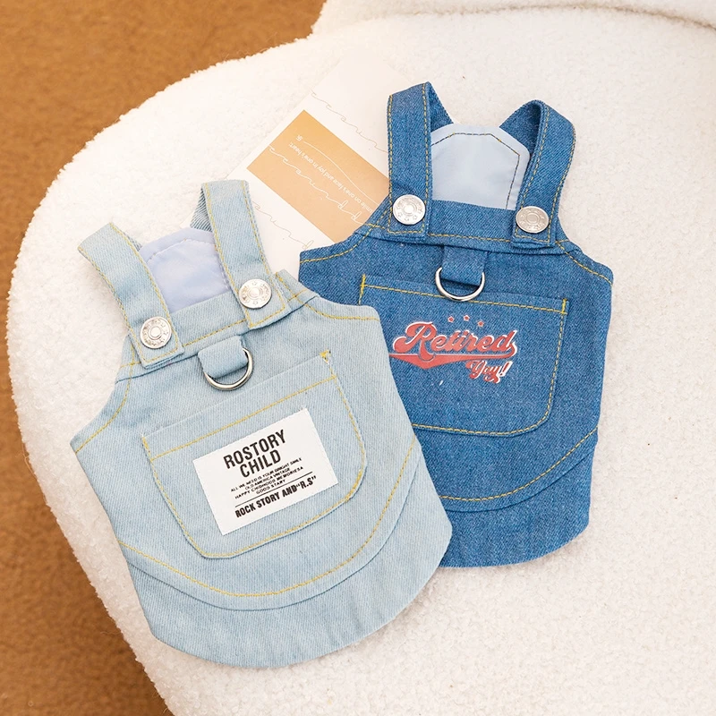 Ropa de otoño para perros pequeños, vestido vaquero a la moda para perros, falda bonita para cachorros, falda con tirantes para gatos suaves y cálidos, ropa para Chihuahua