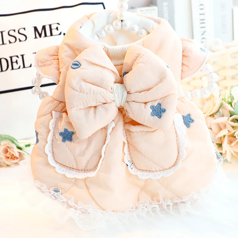 Ropa para perros, ropa de otoño e invierno, vestido grueso de princesa para gatos, ropa acolchada de algodón, suministros para mascotas pequeñas bordados - imagen 2