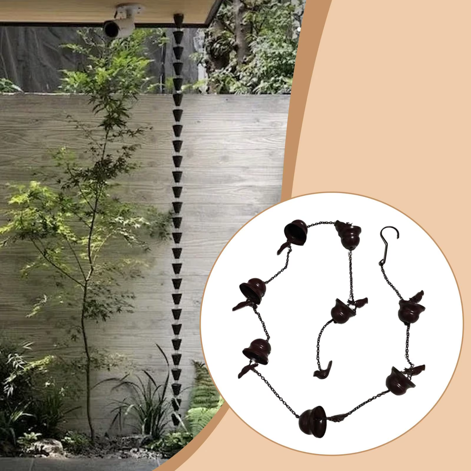 Cadena de lluvia para canaletas – Recolector de agua para desagüe - imagen 4