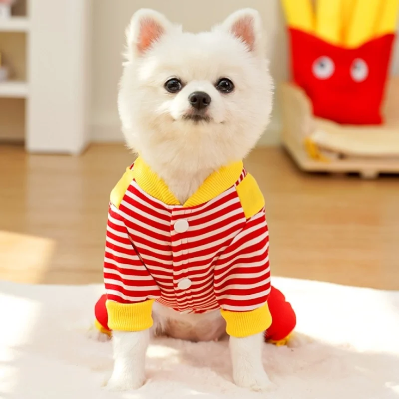Ropa de invierno para perros pequeños, monos a rayas a la moda para perros, peleles bonitos para cachorros, pijamas cálidos y suaves para gatos, disfraces para mascotas Chihuahua - imagen 4