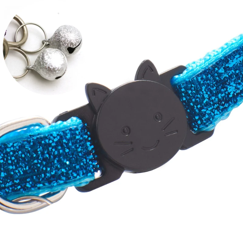 Collar reflectante para gatos, Collar elástico de seguridad para gatitos con campana y lentejuelas, Collar ajustable con purpurina para mascotas - imagen 4
