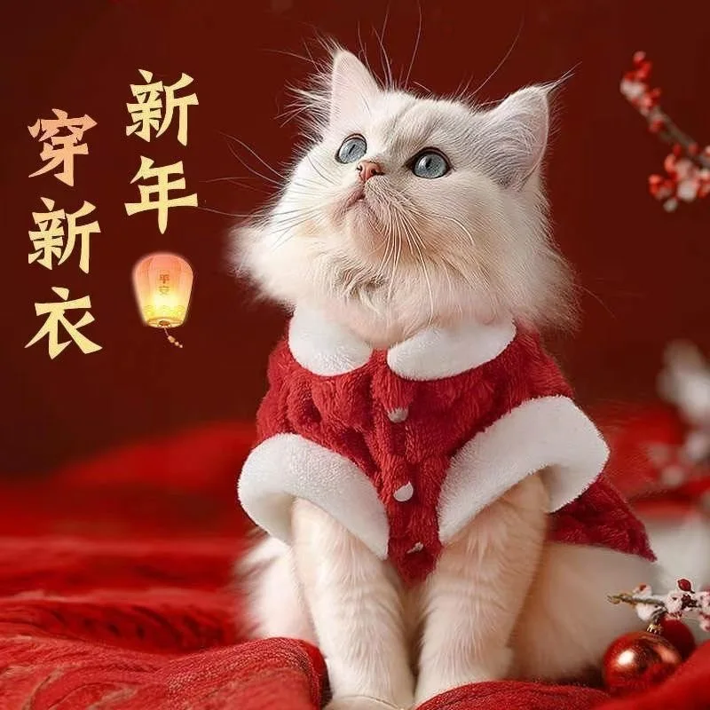 Ropa para perros Otoño Invierno estilo grueso ropa de terciopelo cálida Pomerania perro pequeño mascota Año nuevo ropa festiva de invierno de felpa - imagen 2