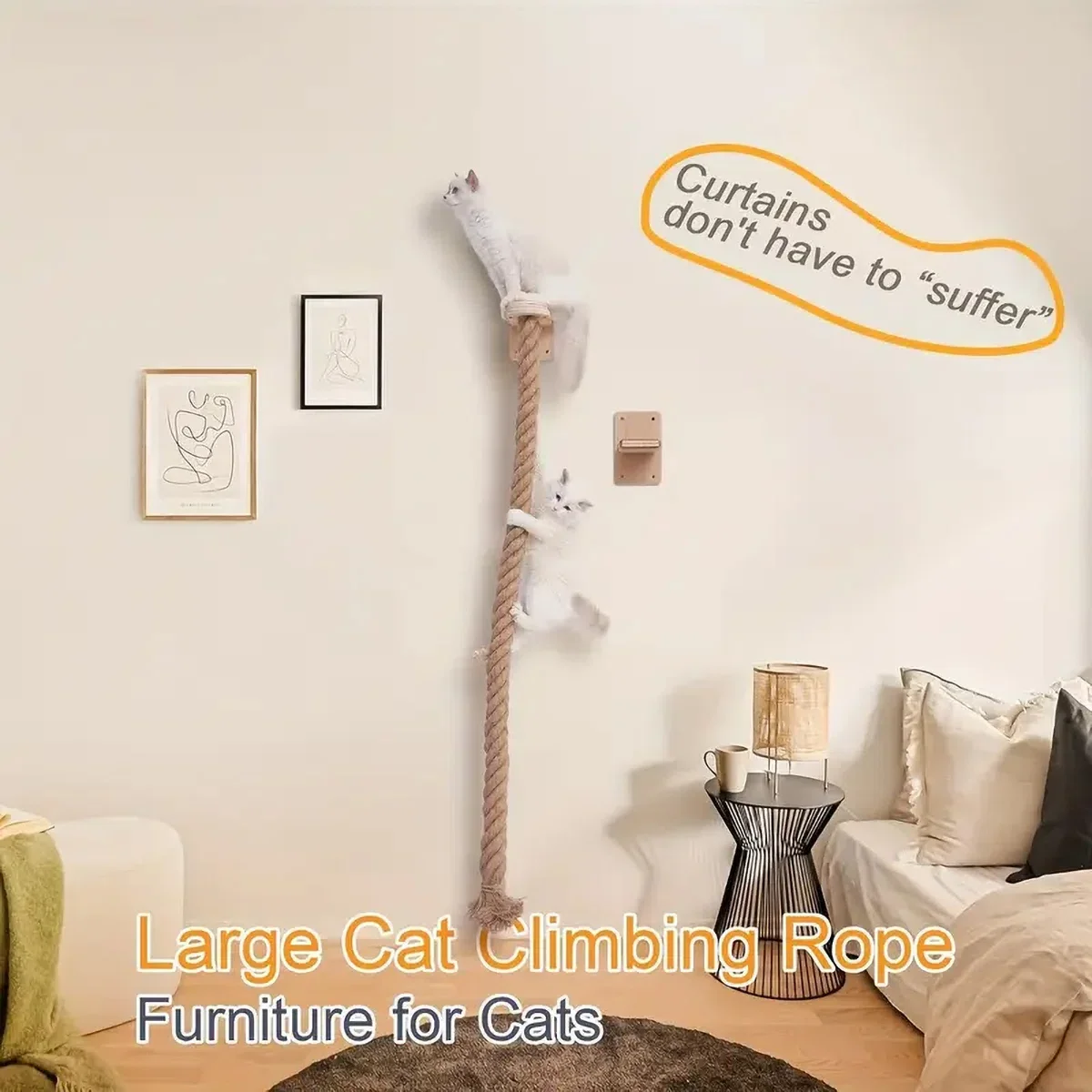 Cuerda de escalada para gatos con estante de madera, Pedal de madera maciza montado en la pared o muebles para gatos estilo gancho para entrenamiento y molienda de garras - imagen 3
