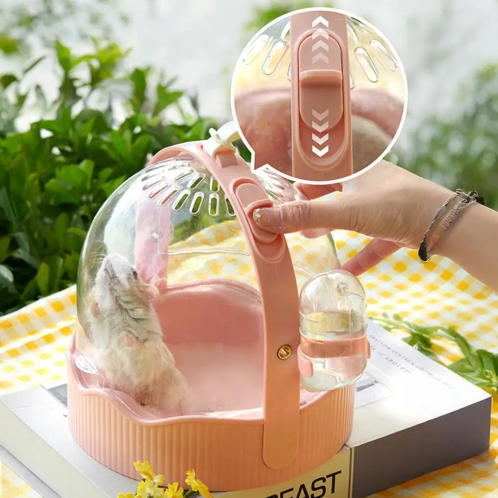 Jaula transportadora para hámster, Estuche De Viaje portátil para mascotas pequeñas con botella de agua, correa para el hombro, jaula de salida transpirable para conejillo de indias, hámster - imagen 3