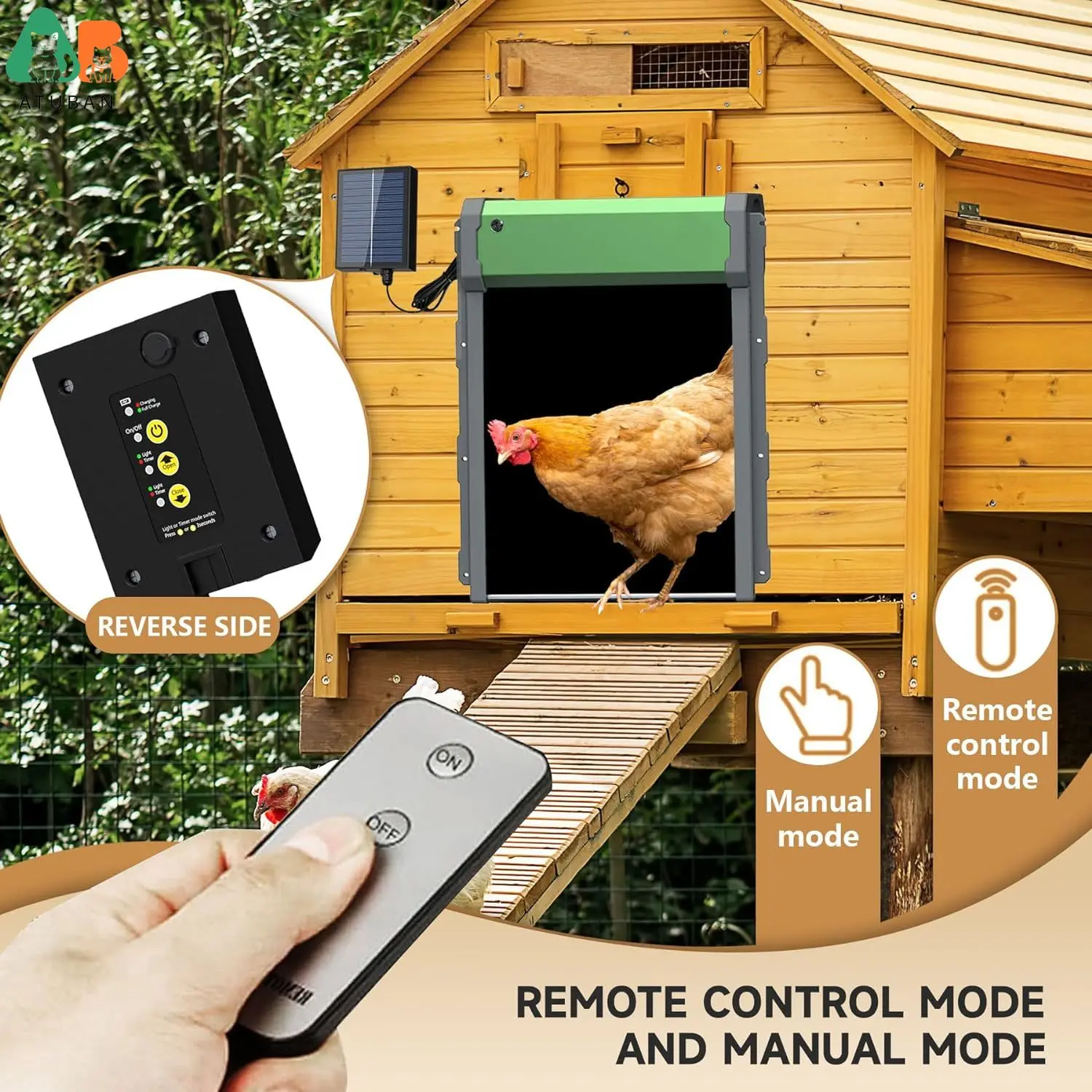 Puerta automática para gallinero, alimentada por energía Solar/USB, temporizador automático para gallinero y Sensor de luz, Control remoto para puerta de gallinero de aluminio duradero - imagen 2