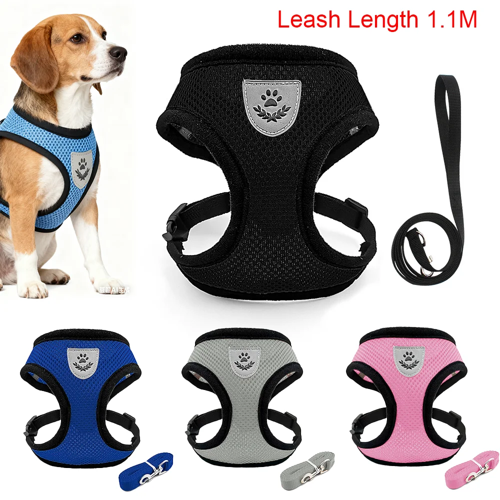 Arnés reflectante para mascotas para perros pequeños y medianos, chaleco transpirable para mascotas, conjunto de arneses y correas para accesorios para perros Beagle Pug