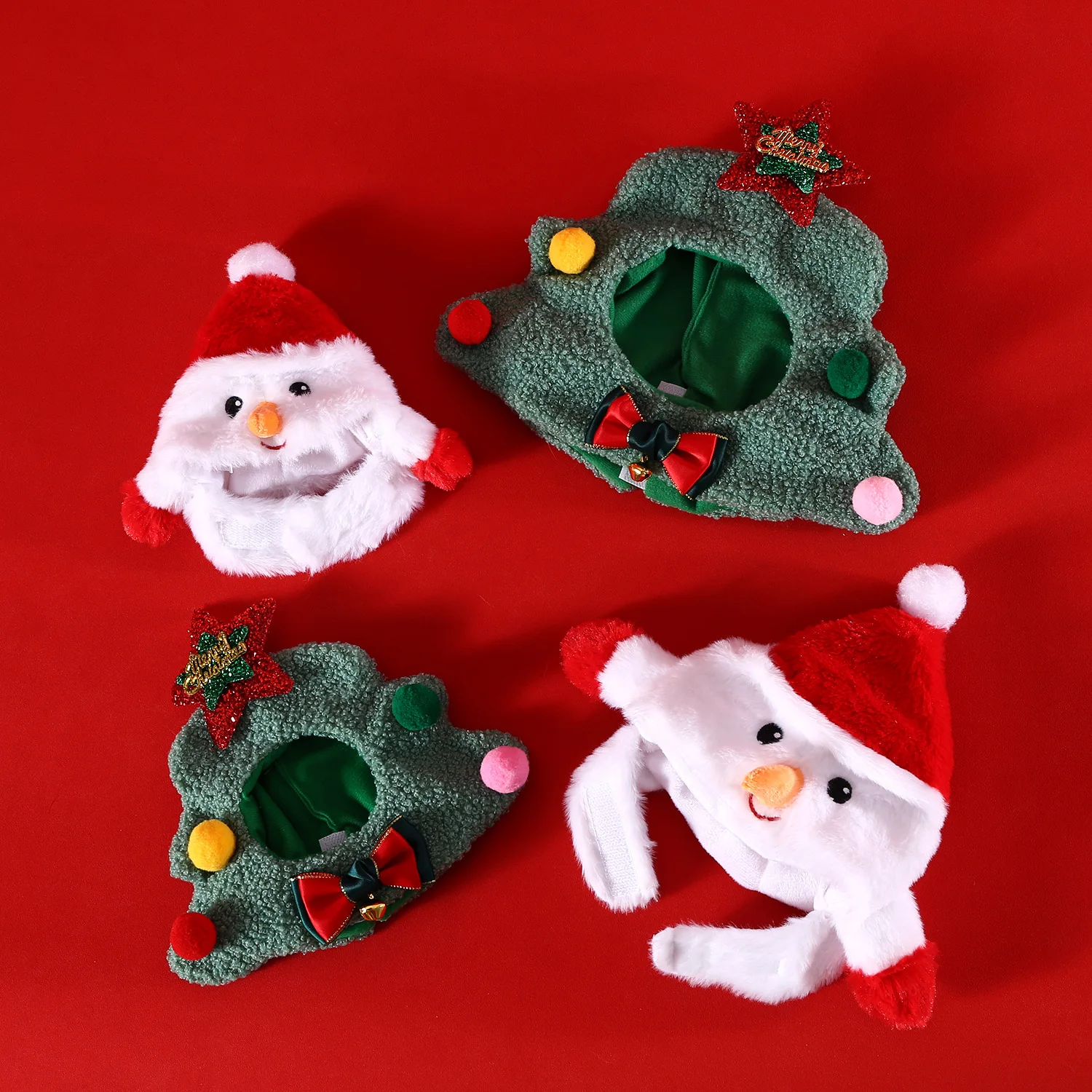 Gorro de felpa para mascotas, árbol de Navidad, muñeco de nieve, peluche de dibujos animados, bonito vestido, auriculares de vacaciones, lazo, accesorios para perros Pomerianos - imagen 3