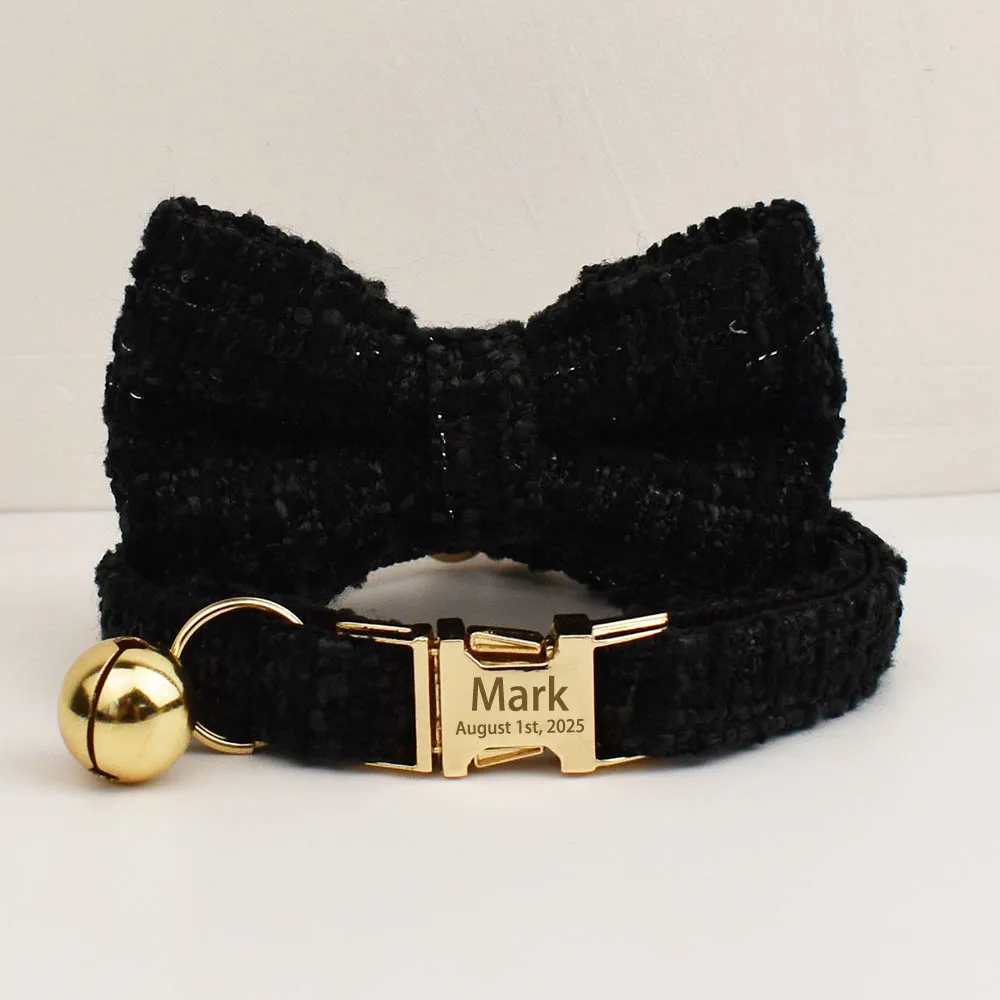 Juego de Collar y correa para gato, Hardware de Metal personalizado con etiqueta de identificación grabada con campana para gatitos, accesorios para mascotas - imagen 5