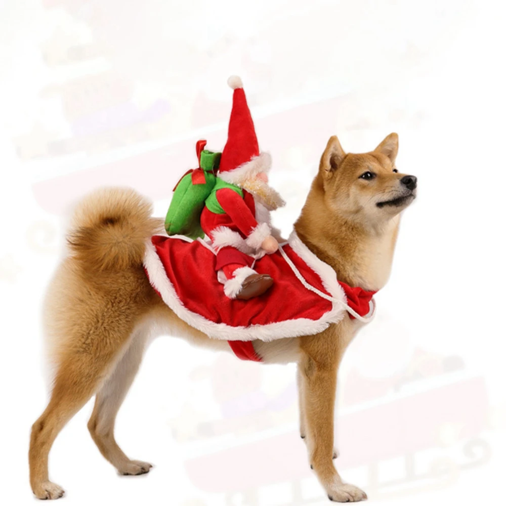 Ropa navideña para perros, divertido Papá Noel montando en perro, mascota, gato, vacaciones, traje cómico, disfraz, ropa de fiesta para mascotas - imagen 2