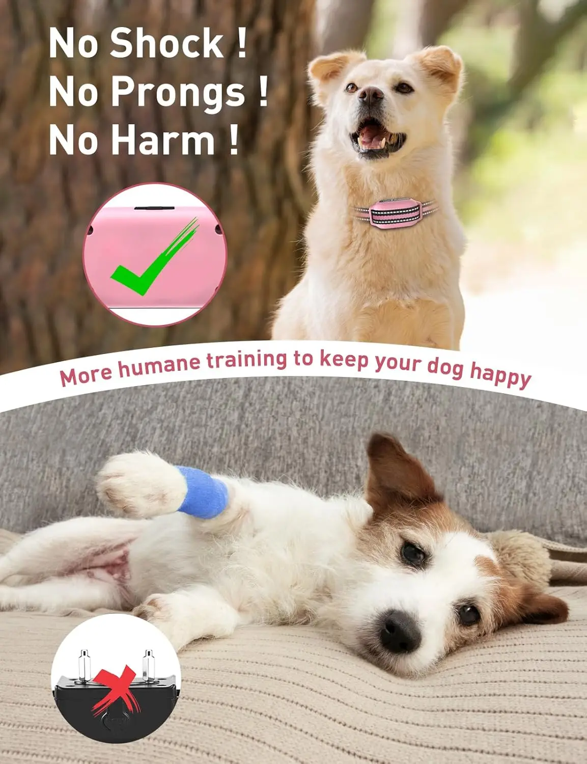 Collar de adiestramiento para perros sin choque, Collar vibratorio para perros con control remoto de 2800 pies, Collar con pitido y vibración para cachorros pequeños, perros medianos y grandes - imagen 4